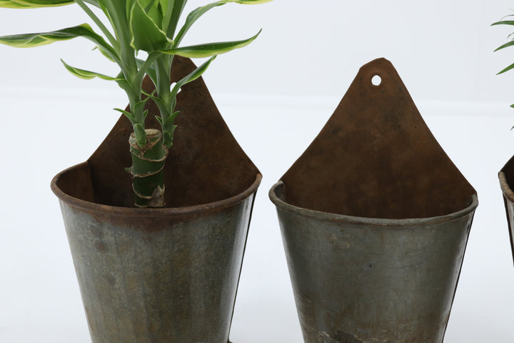 Vintage Recycled Metal Hanging Plant Pots